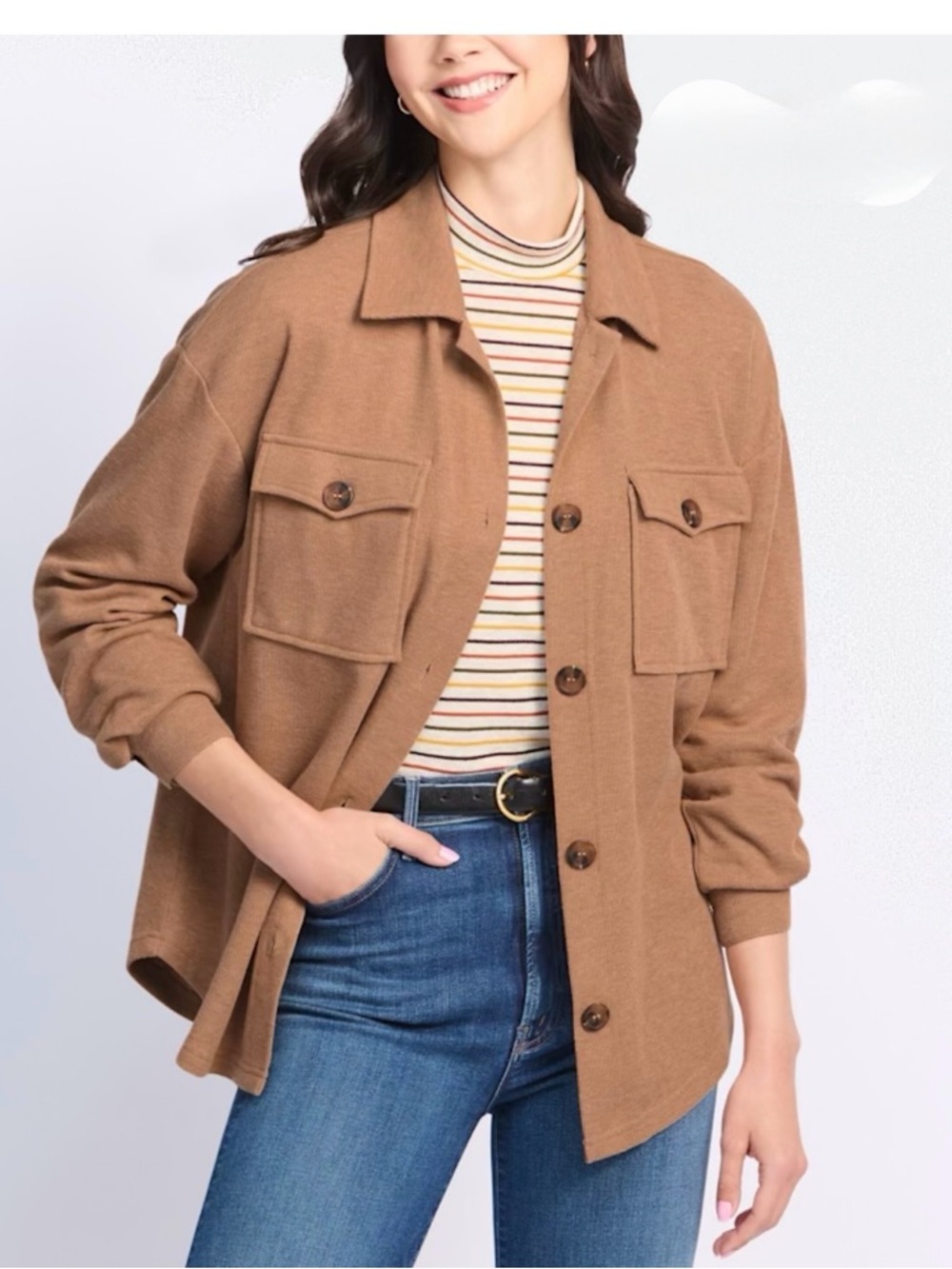 Pinque Leen Camel Button-Front Shacket - Picture 2 of 4